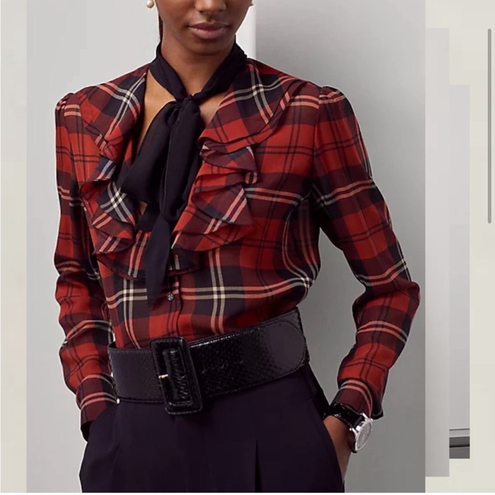 New Ralph Lauren Collection Red Plaid Zandra Blouse - Picture 2 of 13